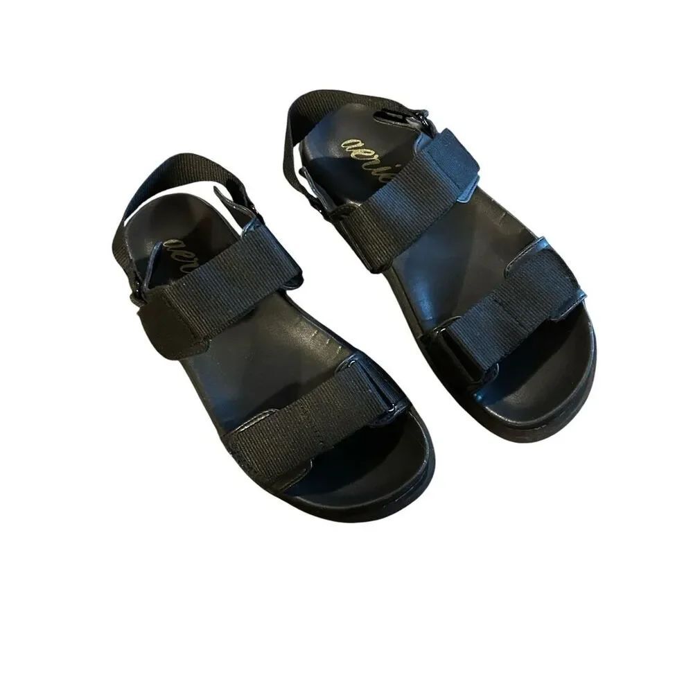 aerie Black Adjustable Strap Sandals